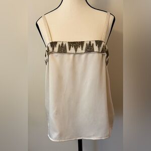 Nolan Miller Satin Ivory Camisole with Geometric Beading